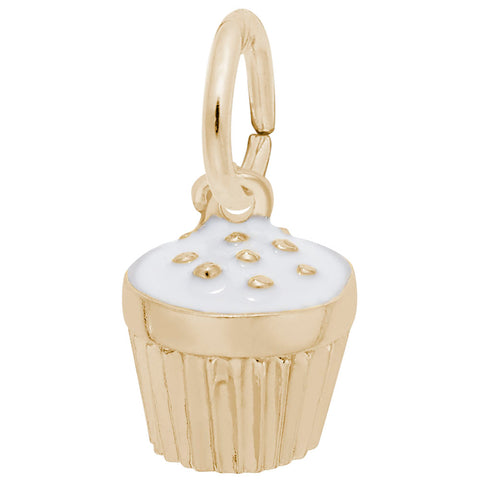 White Cupcake Charm in Yellow Gold Plated