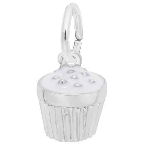 White Cupcake Charm In Sterling Silver