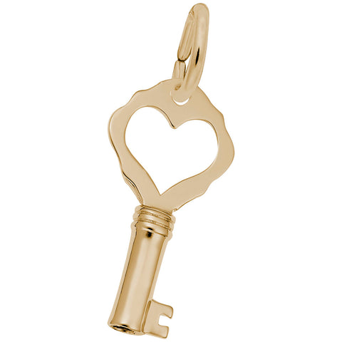 Plain Key With Heart Charm In Yellow Gold