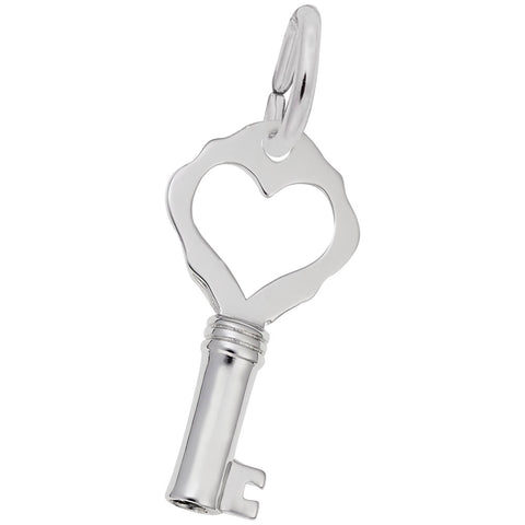 Plain Key With Heart Charm In 14K White Gold