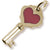 Key with Red Heart Charm  in 10k Yellow Gold