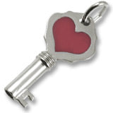 Key With Red Heart charm in Sterling Silver