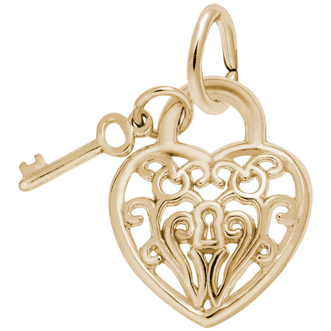 Heart W/ Key 2D Charm In Yellow Gold