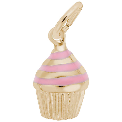 Cupcake - Pink Icing Charm In Yellow Gold
