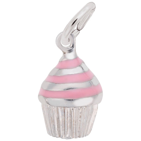 Cupcake - Pink Icing Charm In Sterling Silver