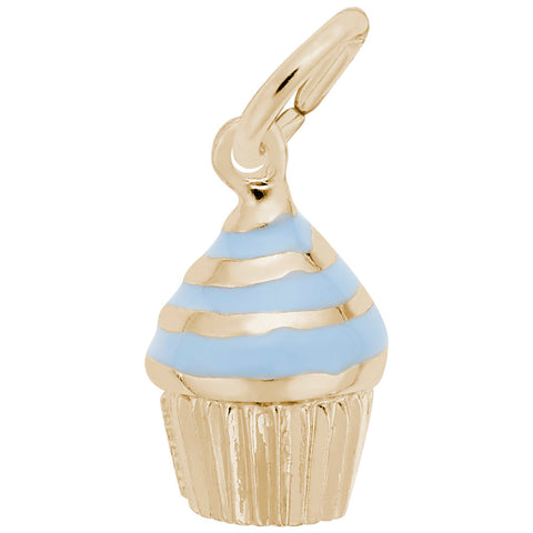 Cupcake - Blue Icing Charm In Yellow Gold