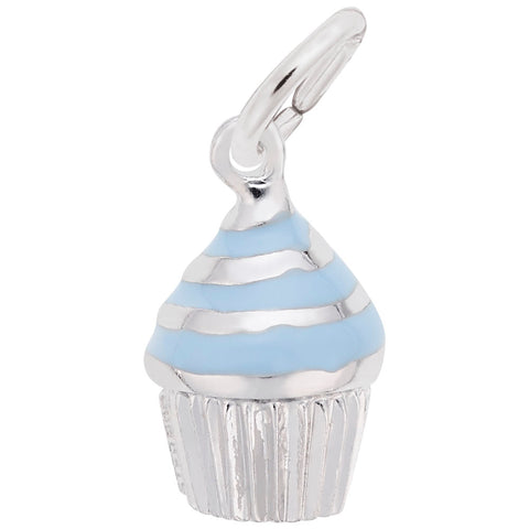 Cupcake - Blue Icing Charm In 14K White Gold