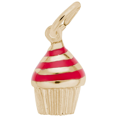 Cupcake - Red Icing Charm In Yellow Gold