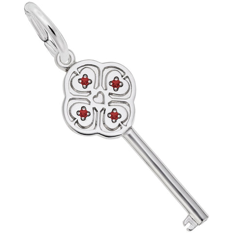 Large Key With January Birthstones Charm In Sterling Silver