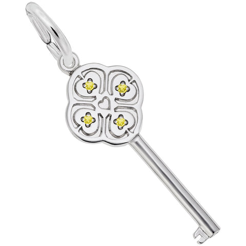 Large Key With November Birthstones Charm In Sterling Silver