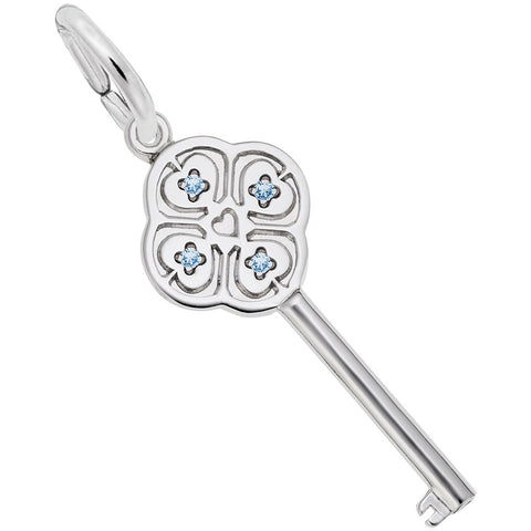 Large Key With December Birthstones Charm In 14K White Gold
