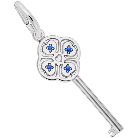 Large Key With September Birthstones Charm In 14K White Gold