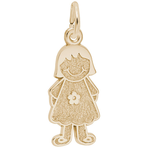 Girl W/Dress & Flower Charm in Yellow Gold Plated