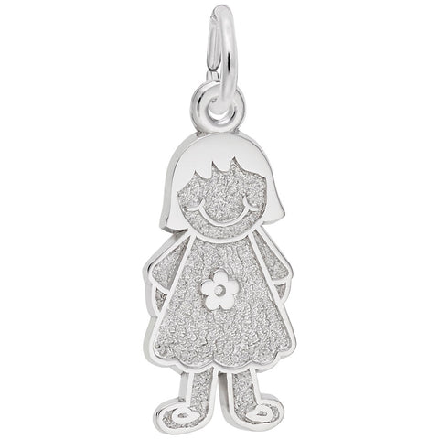 Girl W/Dress & Flower Charm In Sterling Silver