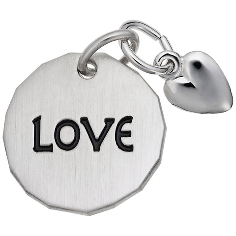 Love Tag With Heart Charm In Sterling Silver