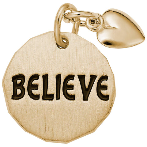 Believe Tag With Heart Charm In Yellow Gold