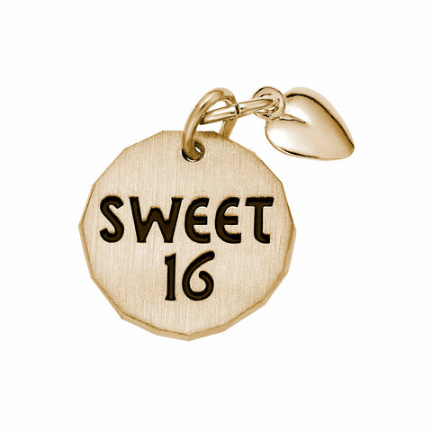 Sweet 16 Tag With Heart Charm In Yellow Gold