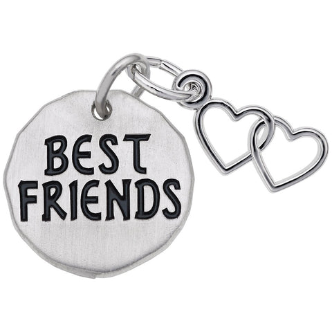 Best Friends Tag With Heart Charm In 14K White Gold