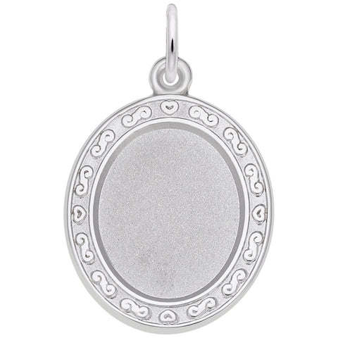 Oval Scroll Charm In 14K White Gold