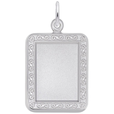 Rect. Scroll Charm In 14K White Gold