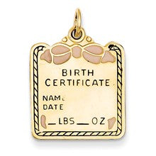 14k Gold Enameled Pink Engravable Birth Certificate Charm hide-image
