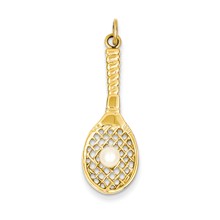 14k Gold Tennis Racquet with Cultured Pearl Charm hide-image