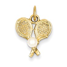 14k Gold Tennis Racquets with Cultured Pearl Charm hide-image