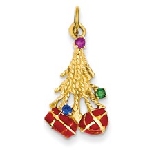 14k Gold Christmas Tree & Enameled Gifts Charm hide-image