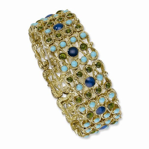 Brass-tone Blue & Green Crystal Aqua Enamel Stretch Bracelet