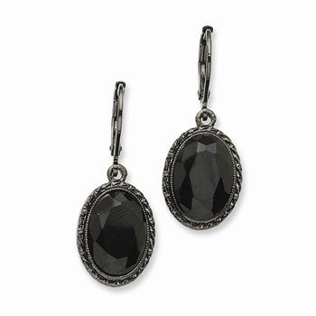 Black-plated Faceted Jet Acrylic Stone Leverback Earrings