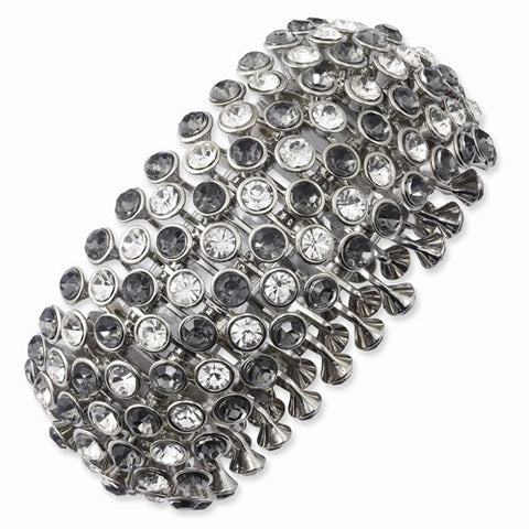 Silver-tone Clear & Black Crystals & Acrylic Stones Stretch Bracelet