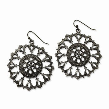 Black-plated Filigree Round Drop Earrings