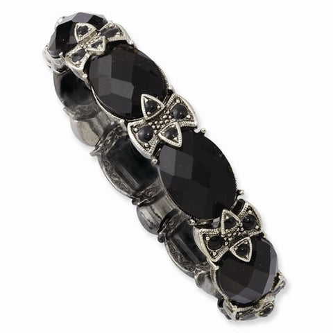 Silver-tone Black Crystal & Enamel Stretch Bracelet