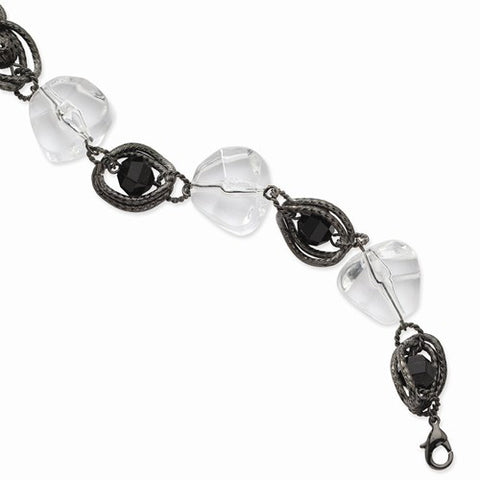 Black-plated Jet & Clear Acrylic Beads Bracelet