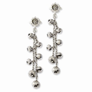 Silver-tone Hematite Glass Stone Beads Post Dangle Earrings