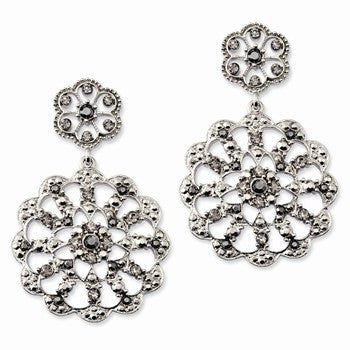 Silver-tone Hematite Crystal Scalloped Post Dangle Earrings