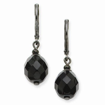 Black-plated Faceted Jet Glass Beads Leverback Earrings