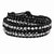 Black Aurora Borealis, Grey Crystal Bead & Leather Multi-Wrap Bracelet
