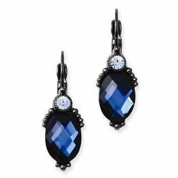 Black-plated Blue Acrylic Glass Leverback Earrings