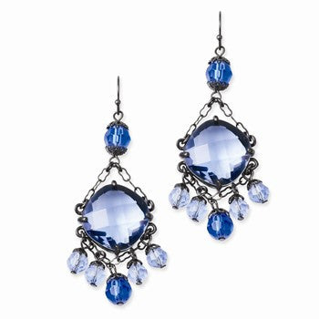 Black-plated Blue Crystal Ch&elier Dangle Earrings