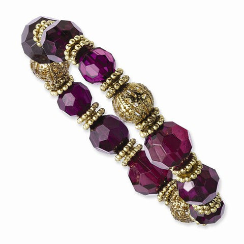 Gold-tone Purple Crystal Stretch Bracelet