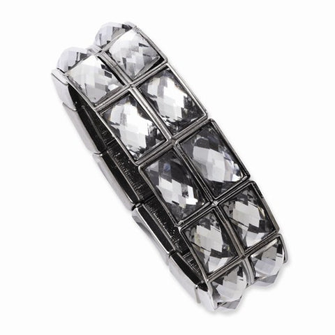 Black-plated Grey Epoxy Stones Stretch Bracelet