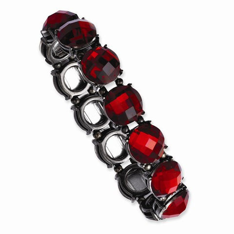 Black-plated Red Crystal Stretch Bracelet