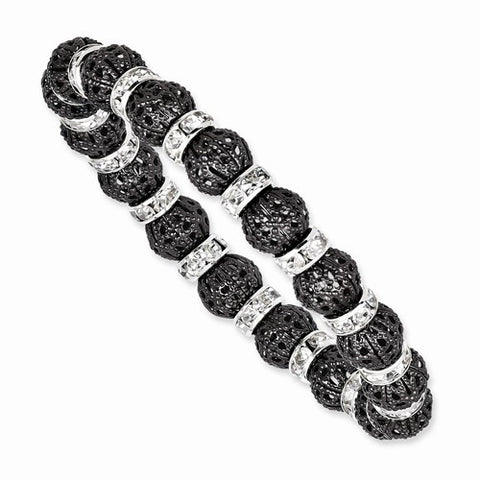 Black-plated & Silver-tone Clear Epoxy Stones Stretch Bracelet