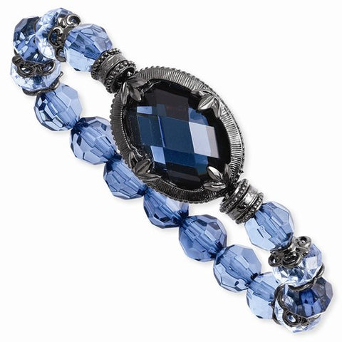 Black-plated Blue Acrylic & Glass Stretch Bracelet