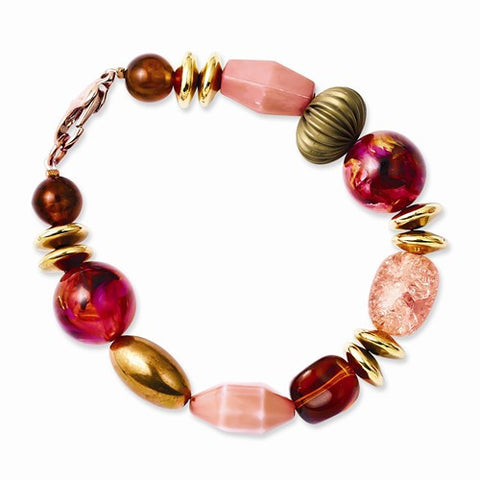 Rose-tone & Gold-tone Pink Acrylic Beads Bracelet