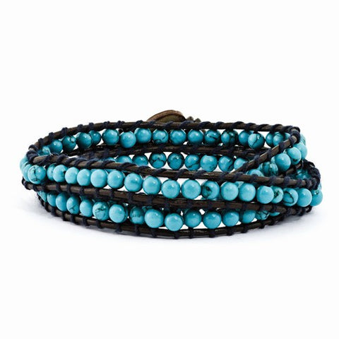 Dyed Turquoise Leather Cord Multi Wrap Bracelet