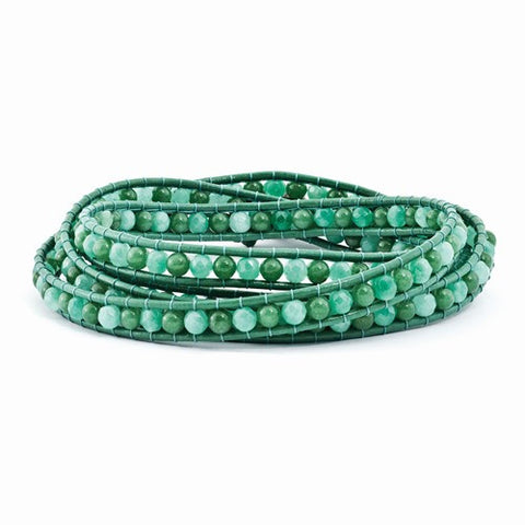 Green Aventurine, Green Quartz, FW Cultured Pearl Clasp Leather Wrap Bracelet