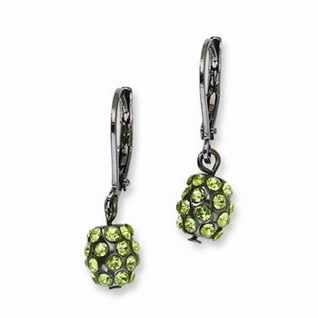 Black-plated Green Glass Stones Leverback Earrings