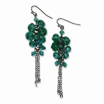 Black-plated Dark Green Glass Beads Dangle Earrings